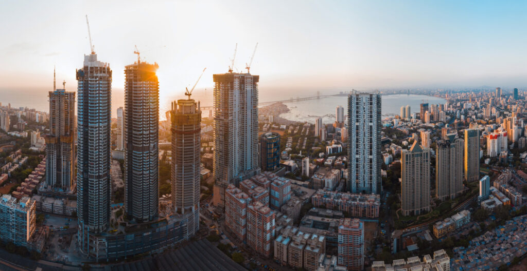 Mumbai city skyline aerial panorama